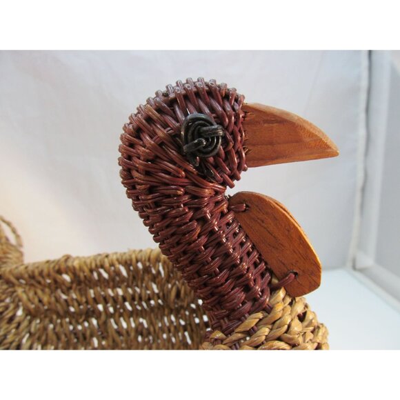 Vintage Woven Wicker and Wood Turkey Basket - Picture 2 of 12